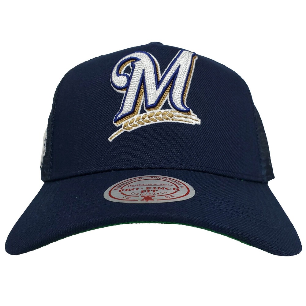 Milwaukee Brewers Mitchell & Ness MLB Trucker Hat Cap 3D Logo Side Logo Navy NWT